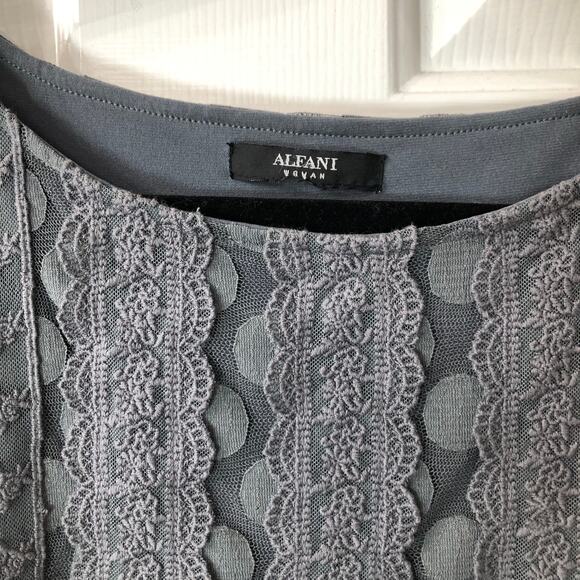 Alfani Woman polka dot mesh overlay boho crochet detail flare sleeves - Picture 2 of 5